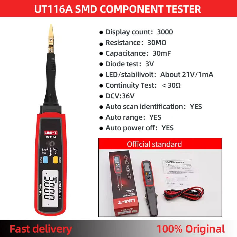 UNI-T UT116C UT116A SMD Tester Meter Rotable Tweezer Resistance Capacitance LED Diode Continuity Battery Tester