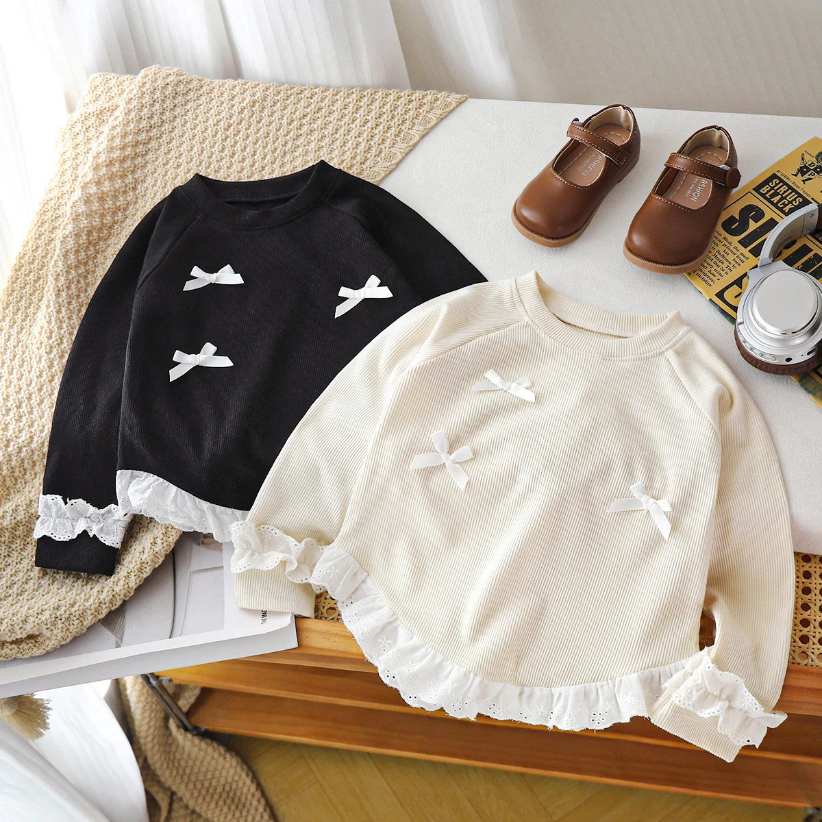 New Spring Autumn Girls T-Shirt Long Sleeve Girls T-Shirt Top Children Long Sleeve T-Shirt Kids Baby Bow Colorful Cute Layering