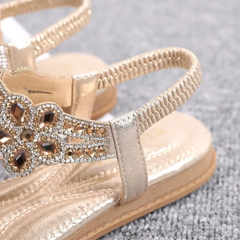 Crystal Women\'s Sandals Gold Silver Weddings Ladies Sandals Flat Summer Shoes Casual Woman Sandalia Feminina zapatos mujer