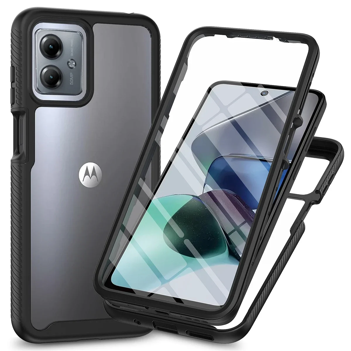 

Hybrid TPU/PC Case for Moto G54 G14 G84 with PET Screen Film 360 Degree Full Coverage Crystal Shockproof Cover For Motorola G84