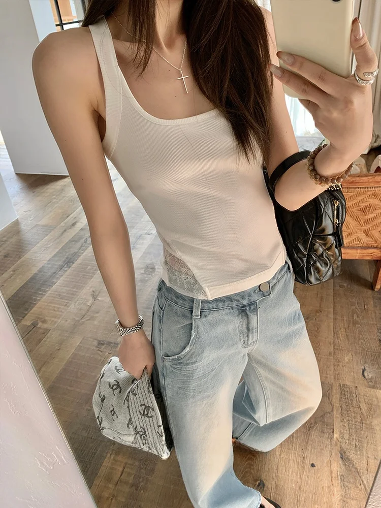 

Женский топ Bla с кружевной отделкой, приталенный, весна-лето, универсальный, оригинальный дизайн, из смесового хлопка, прямого кроя