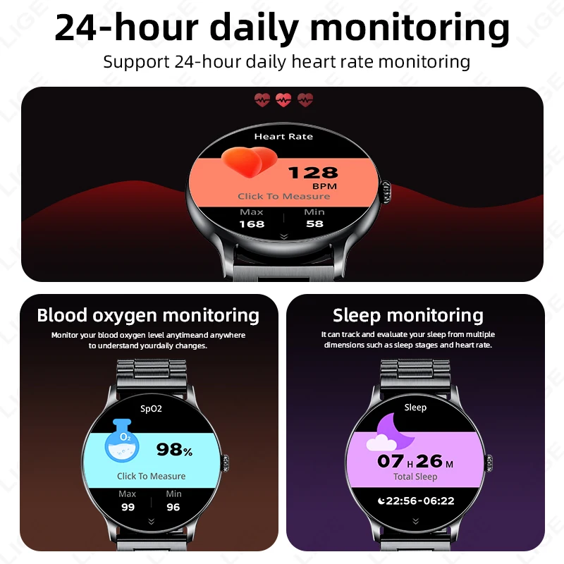 LIGE جديد الصلب ساعة ذكية الرجال النساء بلوتوث دعوة معدل ضربات القلب النوم مراقبة الصحة IP68 مقاوم للماء الرياضة في الهواء الطلق Smartwatch #4