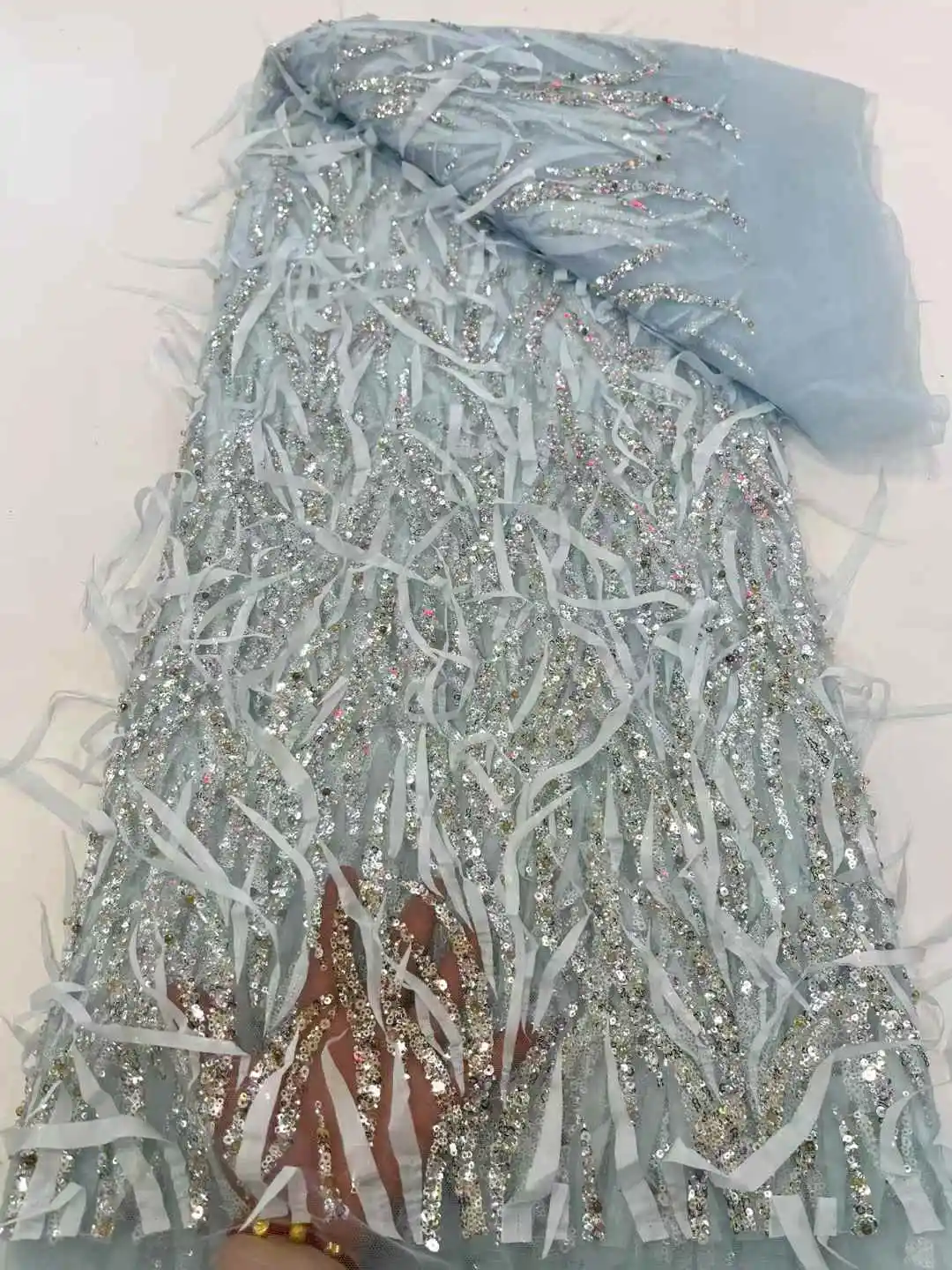 Nigeria tela de encaje de tul francés bordado africano hecho a mano tela de encaje con cuentas Material de malla de alta gama lentejuelas de lujo para fiesta