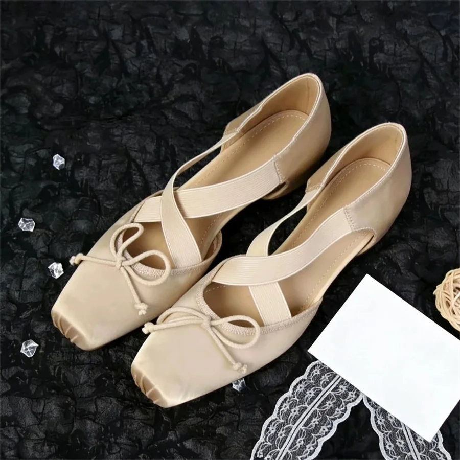 

Дизайнерские женские туфли-лодочки с квадратным носком на низком каблуке, элегантные, с перекрестными ремешками, увеличивающие рост, нарядные туфли с бантом из атласа, Zapatos De Mujer