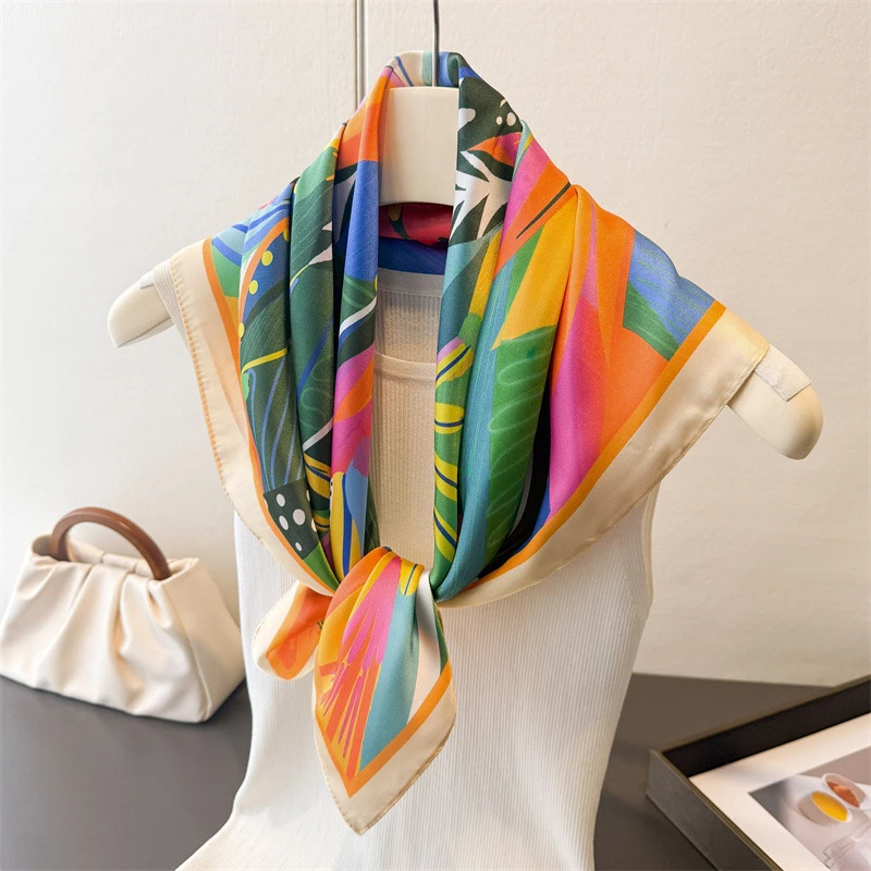 

New Abstract Style Square Silk Scarf for Women Graffiti Print Shawl Bandana Soft Satin Headwear Hijab and Bag Ribbon for Travel