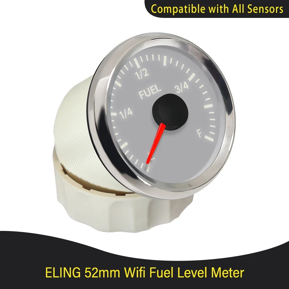 Universal 52mm WiFi Electrical Fuel Level Meter Compatible with All Types and Ranges Ohm Sensor DC 12V24V White Yellow Backlight