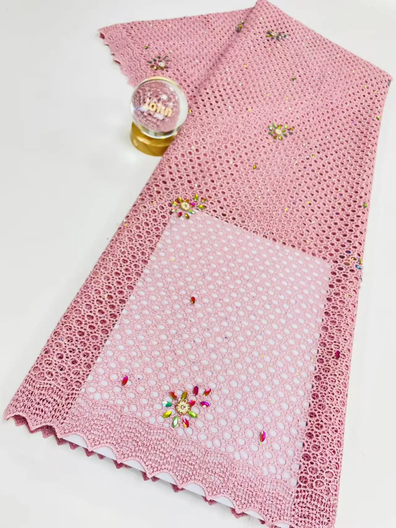 New Arrival African Stones Guipure Cord Lace Fabric 2025 High Quality Water Soluble Lace Fabrics Nigerian Mesh For Woman Hm216-1