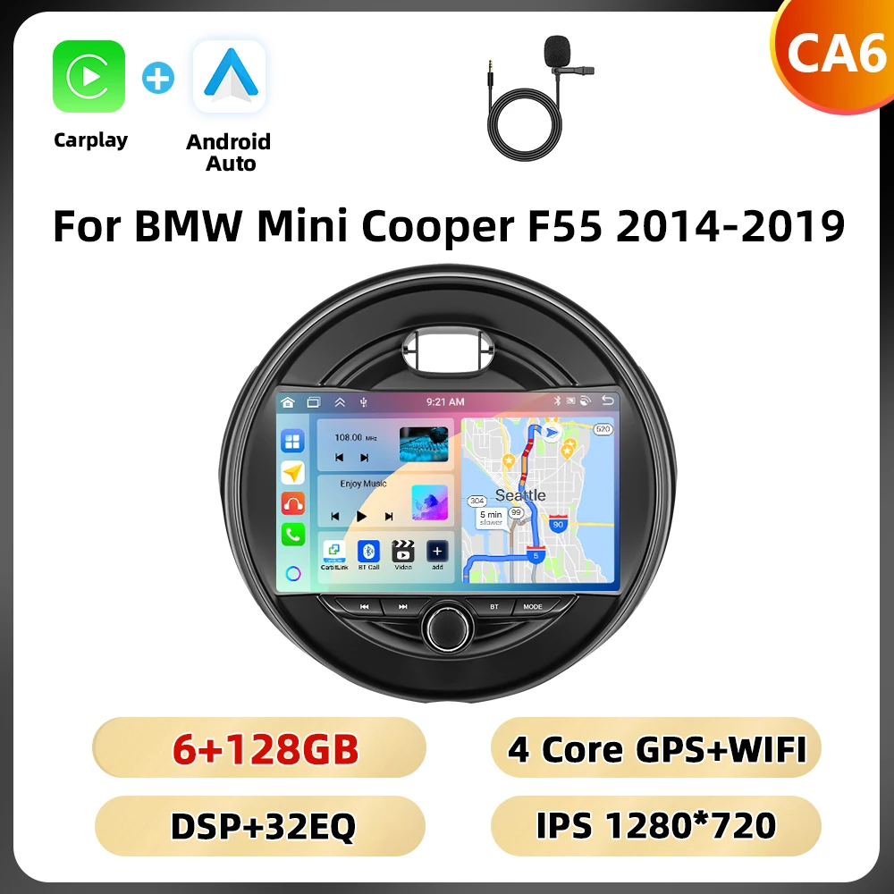 Podofo 8Core WIFI 4G Auto Audio Voor BMW Mini Cooper F55 2014-2019 Navigatie Carplay Android Auto AI Voice Spiegel Link Auto Stereo