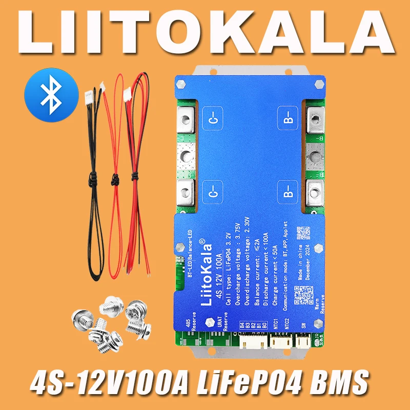 LiitoKala 4S-12V100A Smart BMS Lifepo4 4S Bluetooth Solar Inverter System LFP Energy Storage BT EV RV  Built-in Bluetooth BMS