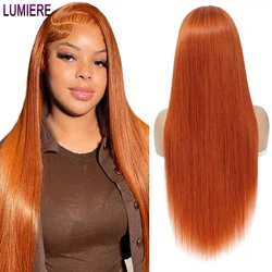 Lumiere-Perruque Lace Front Wig naturelle brésilienne, cheveux lisses, couleur orange HD, 13x4