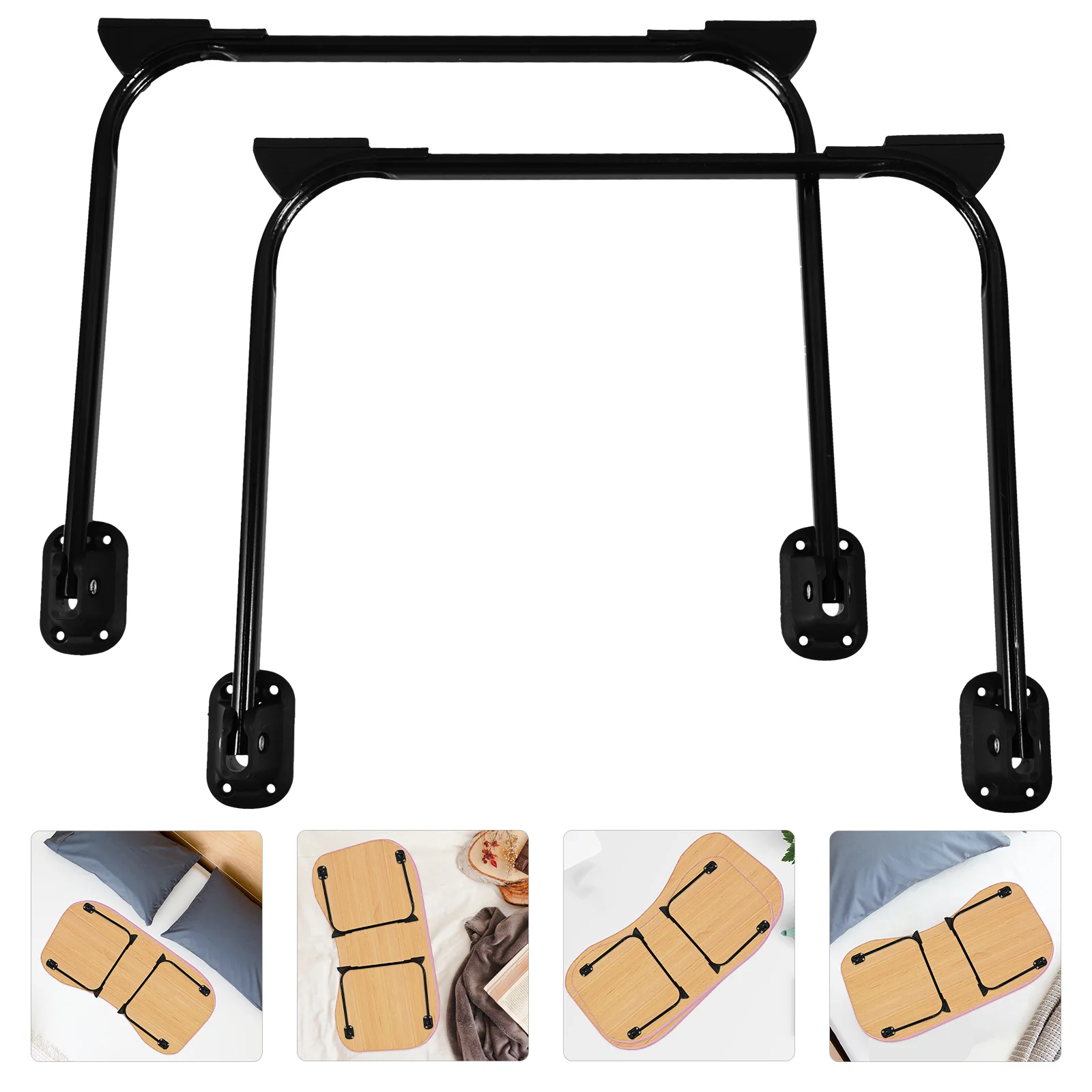  2 Pcs Table Legs Bed Desk Folding Furniture Brackets Heavy Duty Replace Iron for Shape Dining Foldable Black