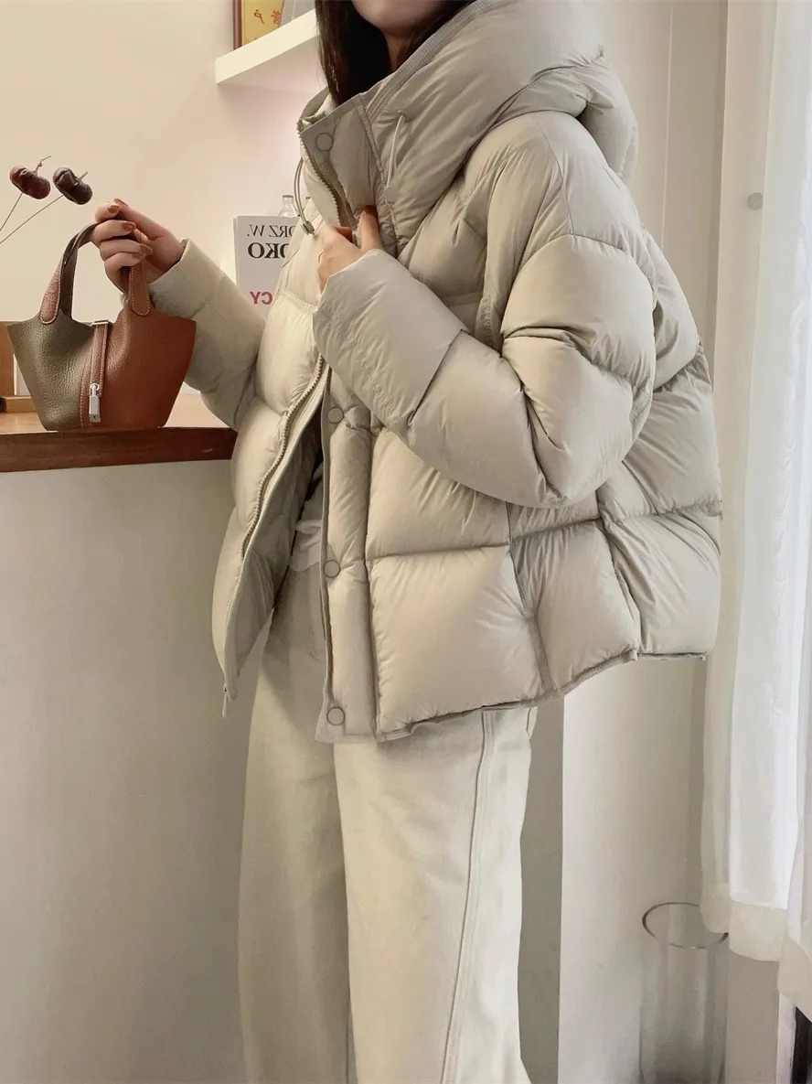 

Women's Puffer Jacket White Duck down Hooded Short Thickened Winter Outerwear Bread Style Coat Warm Commute Style Fashion