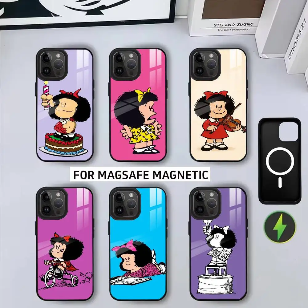 

Горячий милый детский чехол для телефона M-Mafalda для iPhone 17,16,15,14,13,12,11 Plus, Pro Magnetic с беспроводной зарядкой Magsafe