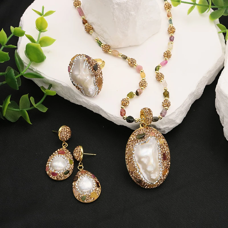 Natural Baroque Shaped Pearl Women Jewelry Necklace Bracelet Earring Ring Elegant Women\'S Sets Luxury For Women Set Gifts