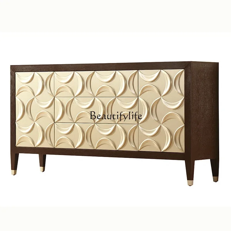 

ls 42Neoclassical side cabinet American solid wood carving flower storage European living room entrance cabinet furniture