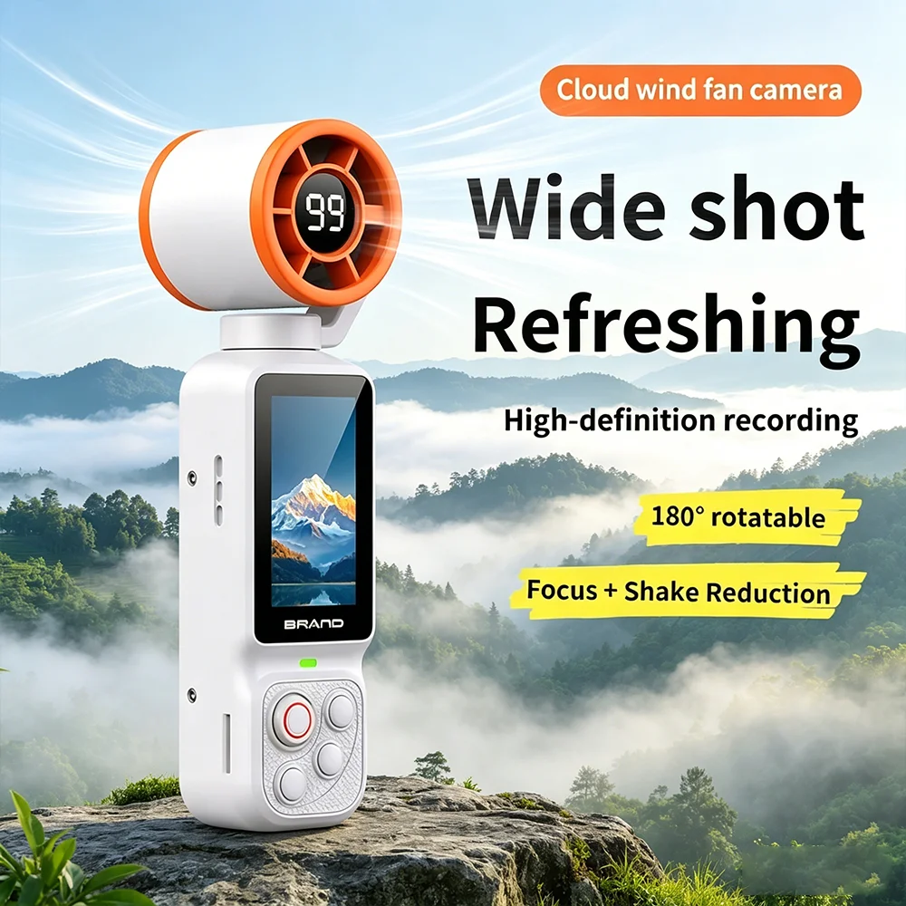 

1080P Handheld Fan Gimbal Camera 180° Rotatable HD Vlog Action Cam with Cooling Fan & 2000mAh Portable Battery