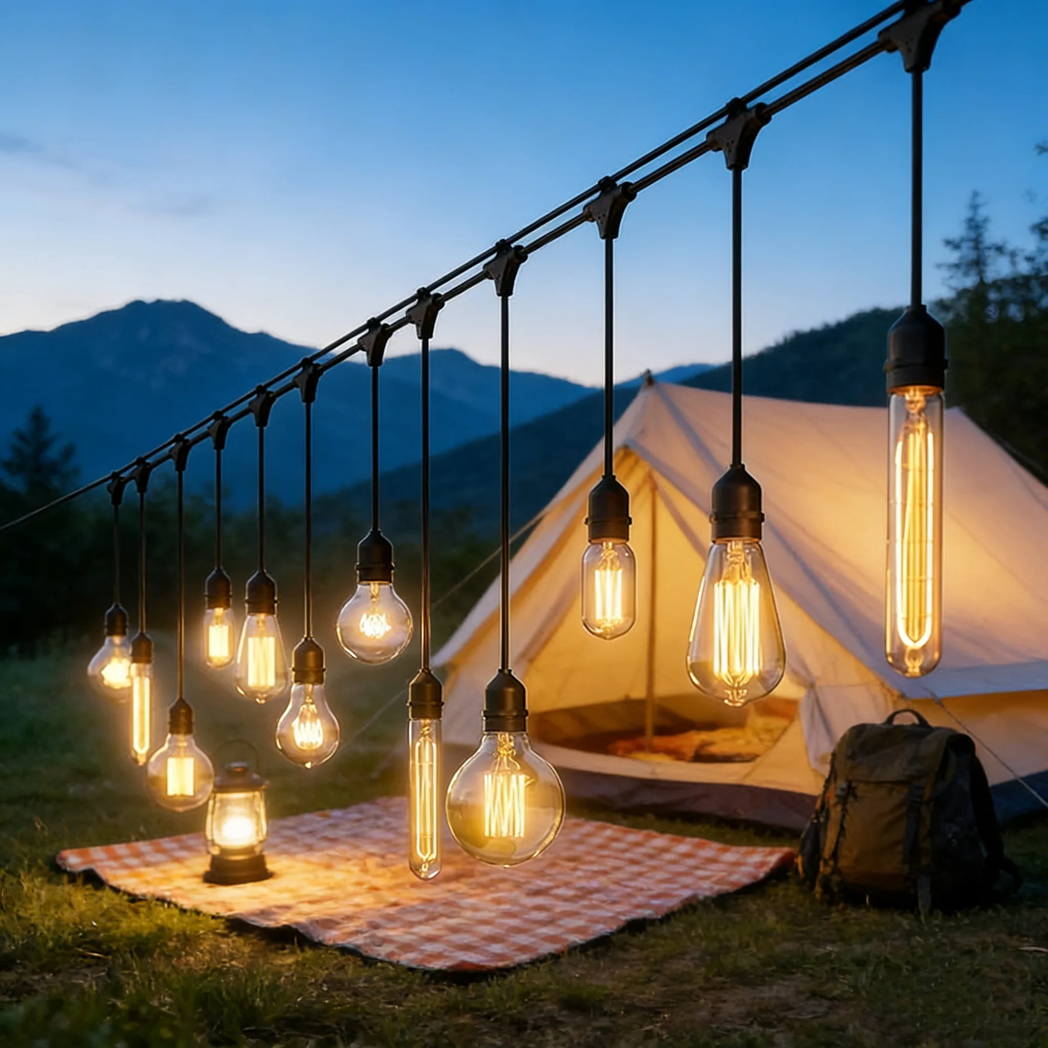 Outdoor Waterproof String Lights, Garden Patio Hanging Lights, Vintage Tungsten Bulbs