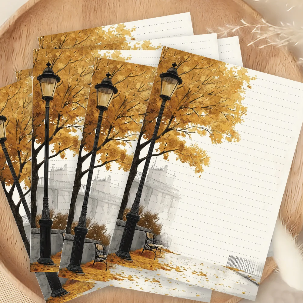 30 Sheets,B5 Watercolor Autumn Street Scene Theme Writing Paper, Lined,no Glue, Very Suitable For Notebooks, Memos, And Stickers