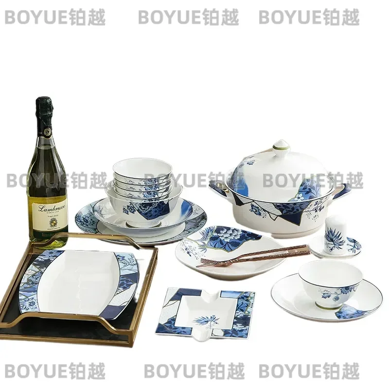 Jingdezhen Bone China Dinnerware Set Household Ceramic Plates Bowls Gift Wholesale Kitchen Tableware