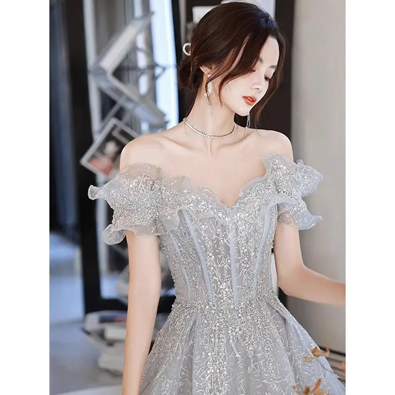 Glitter Prom Gown Princess Birthday Dresses Off The Shoulder Birthday Formal Evening Party Gown for Women Cosplay Costumes