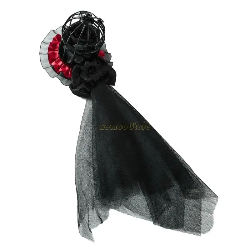31BF الفيكتوري الأسود الدانتيل الحجاب قبعة القوطية حفلة خوذة لحدث تأثيري