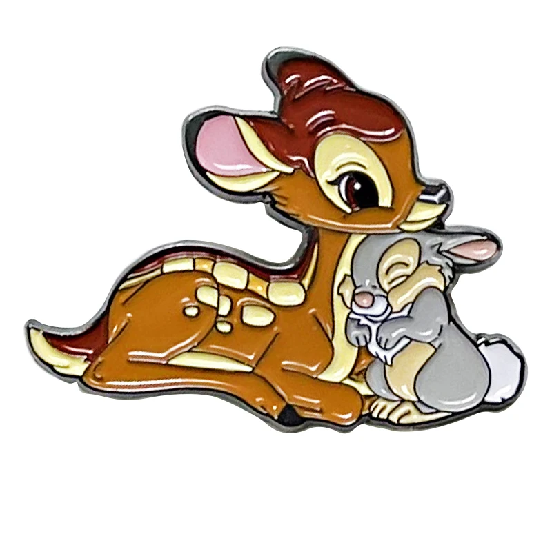 D1587 Cartoon Bambi Deer And Rabbit Pins Metal Brooch Badge Fashion Jewellery Clothes Hat Backpack Accessory Gifts