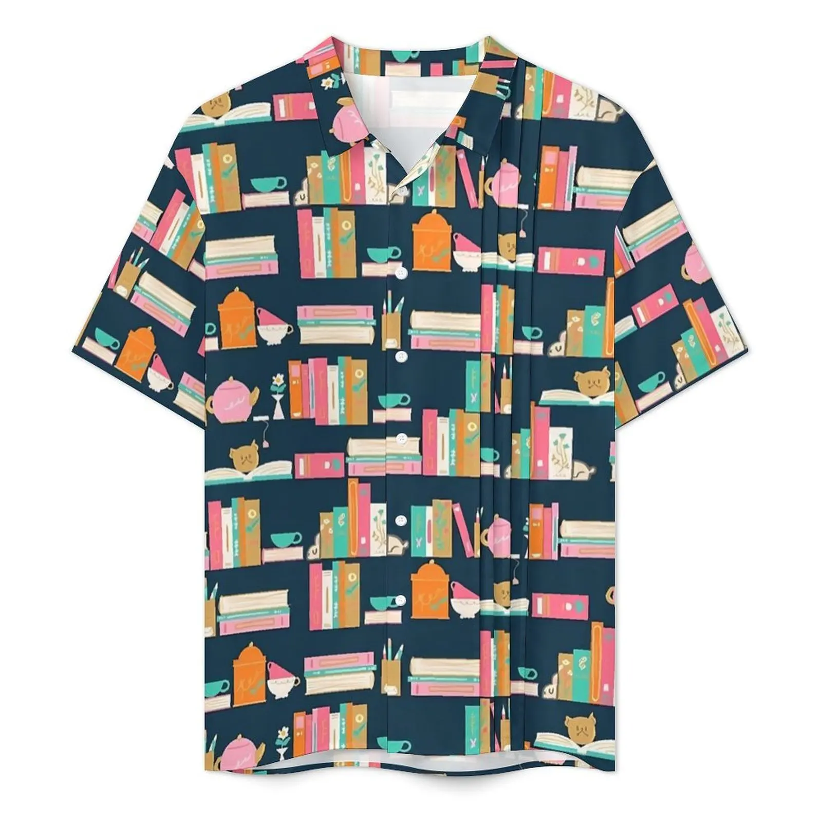 Die Bibliothek Casual Shirt Tee Bücher Drucken Lose Hawaiian Shirts Männer Kurzarm Strand Koreanische Mode Benutzerdefinierte Übergroße Blusen