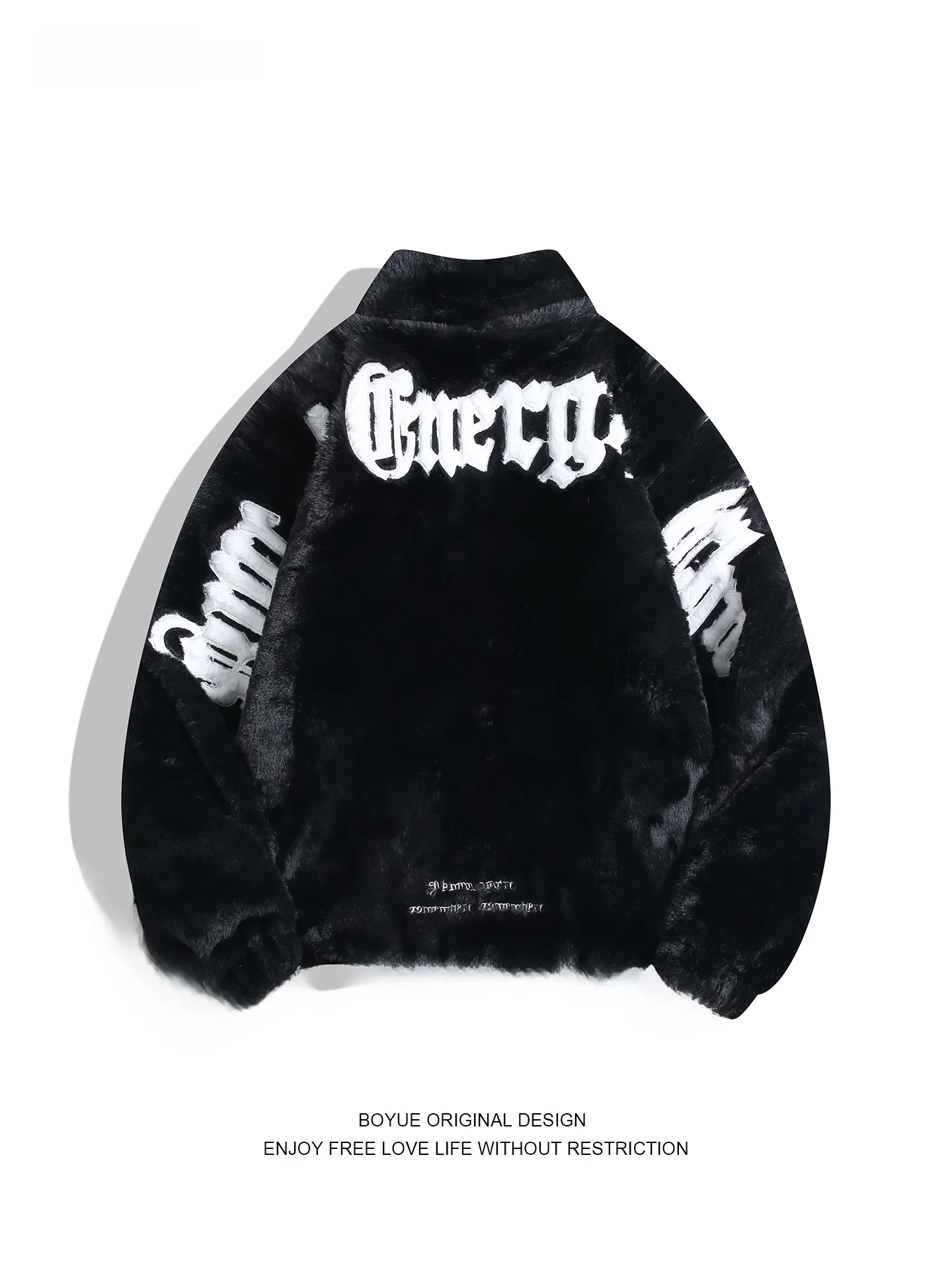 

Boyue Gothic Sle Stand Collar Jaet Men's Loose Letter Embroidery Fce Lined Hip Hop Versatile Outerwear