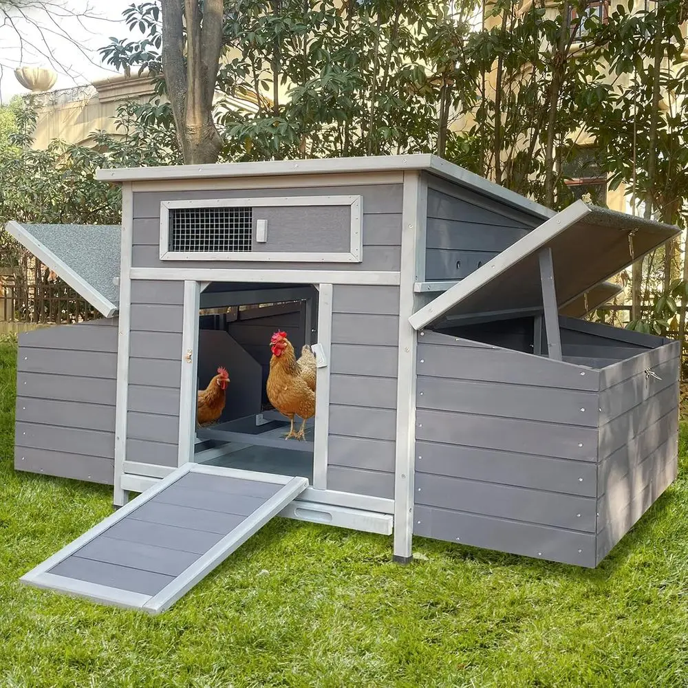 

58 Wooden Chicken Coop for 4-6 Chickens with 2 Large Nesting Boxes and Pull-Out Tray for Outdoor Yard