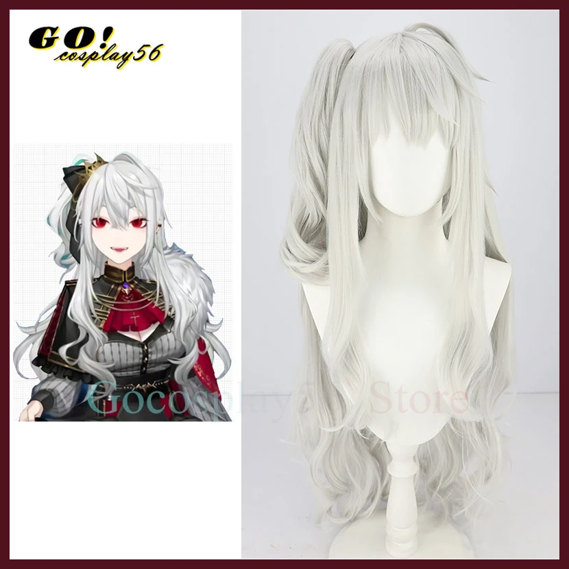 Female VTuber Kuzuha Sanya Cosplay Wig Women Youtuber Girls Long Curly Pigtail Gray Ponytail Heat Resistant Hair