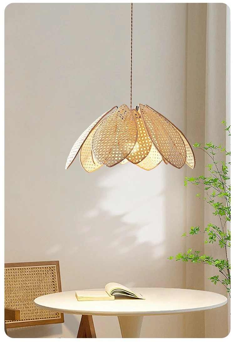 Natural Rattan Petal E27 Chandelier Nordic Wabi Sabi