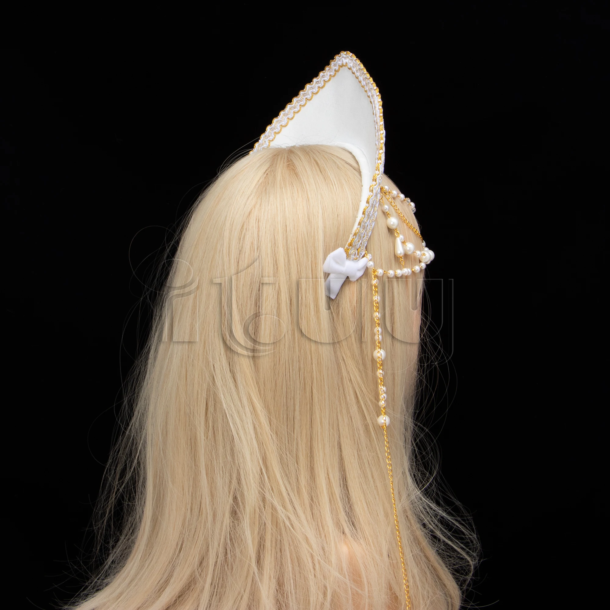 Lolita Girl Gothic Beads Chain Tudor Crown Hood Coronet Headpiece Elizabethan Renaissance Goddess Royal French Tiara Headband