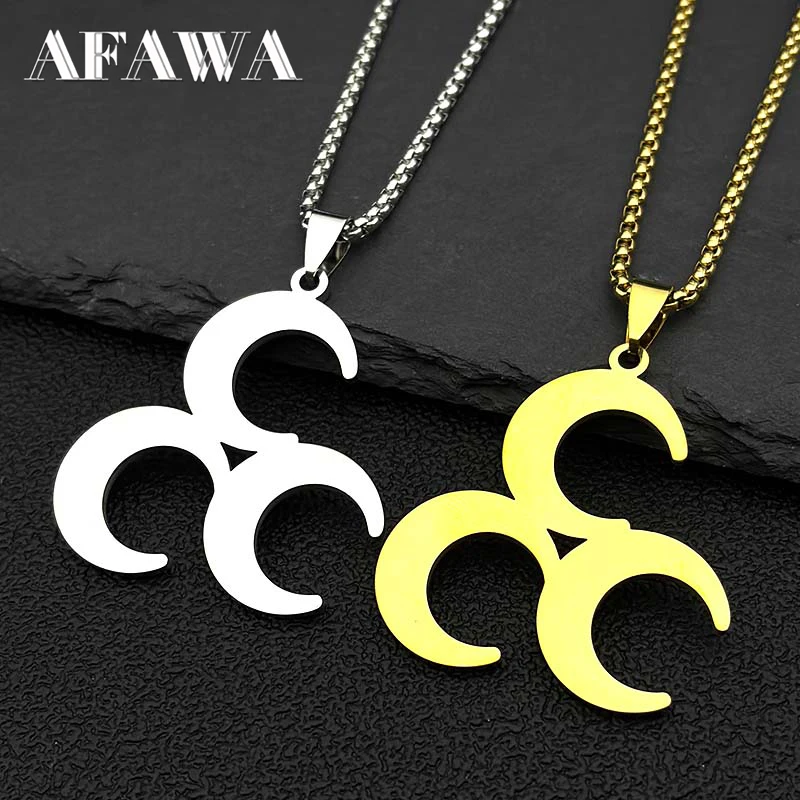 

Witchcraft Triple Moon Pendant Necklace for Women Men Stainless Steel Gold Color Wicca Crescent Moon Phase Chain Jewelry Gift