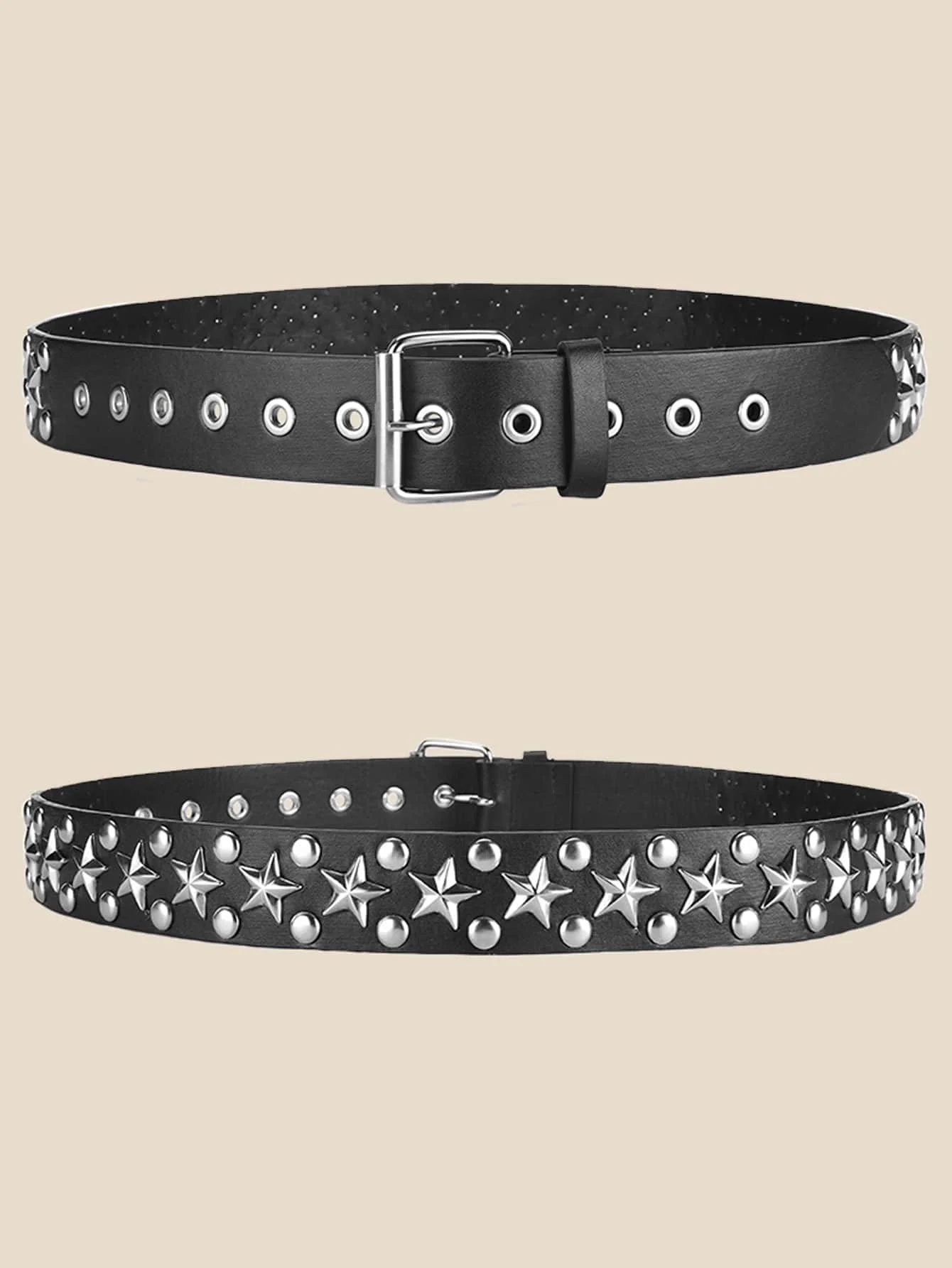 Stud & Star Eyelet Decor Square Buckle Belt