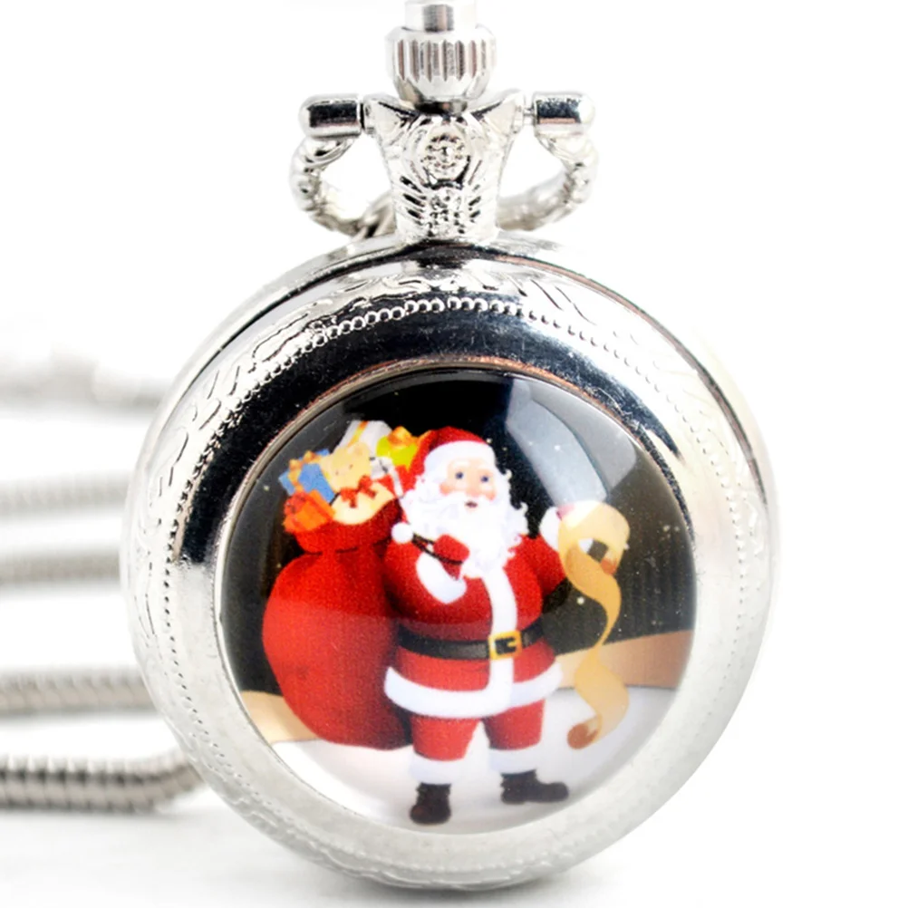 1 pc corrente de bolso de quartzo padrão de natal liga de zinco retro pendurado relógio para decoração de natal relógio de bolso