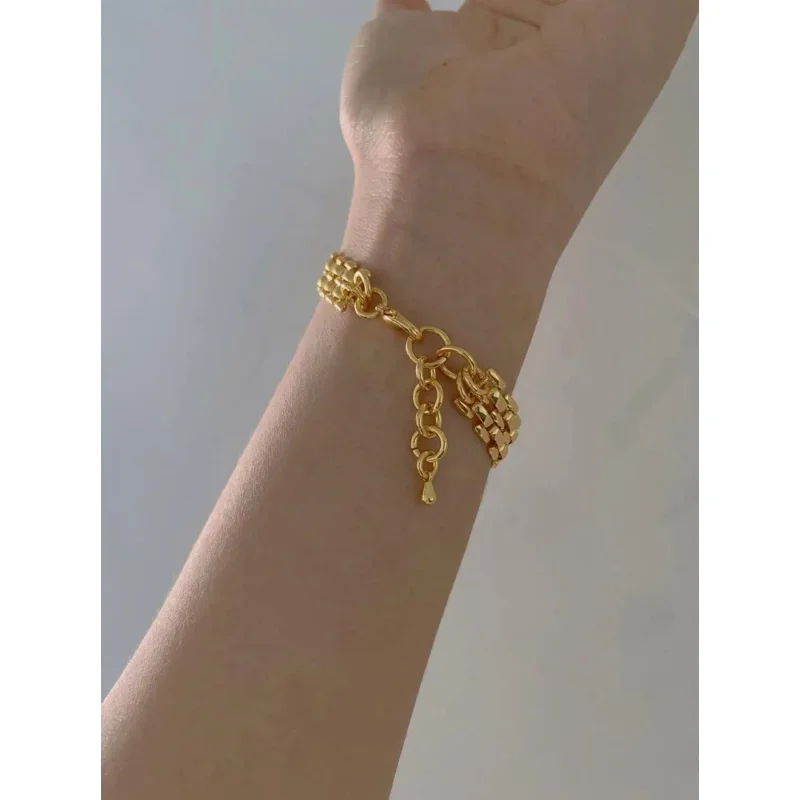 Pulseras de latón con pavé de oro de 18K, pulseras de declaración gruesas, diseñador T Show, vestido de pasarela, joyería rara INS, Japón, Coreano