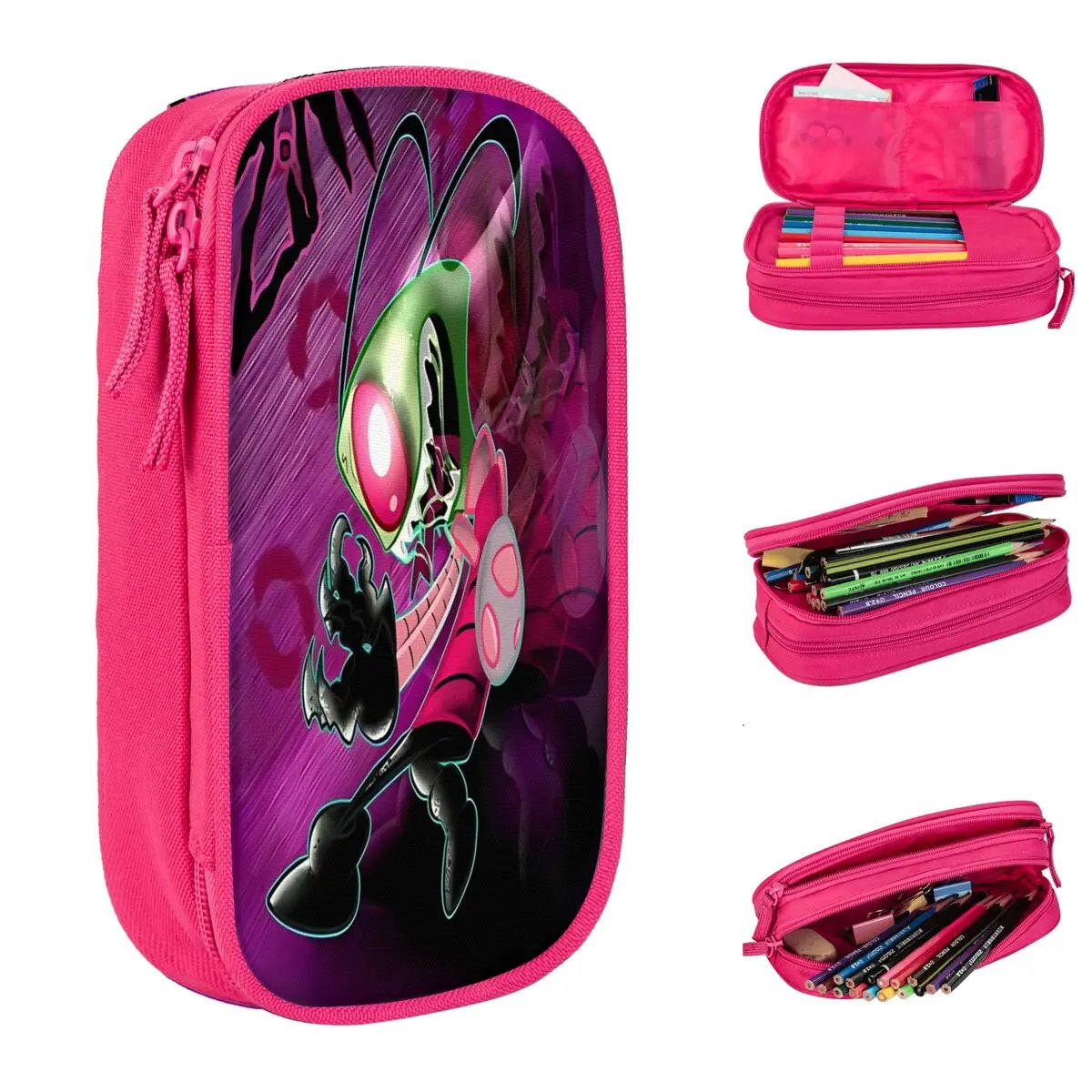 Invader Zim Cartoon Pencil Case Creative Pen Bags Kids Large Storage School Supplies Zipper Pencilcases