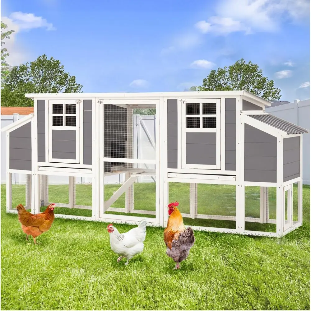 

98'' Extra Large Chicken Coop for 6-8 Chickens with Run, Wood Chicken House with 4 Nesting Boxes & Pull-Out Tray, Outdoor Hen Fe