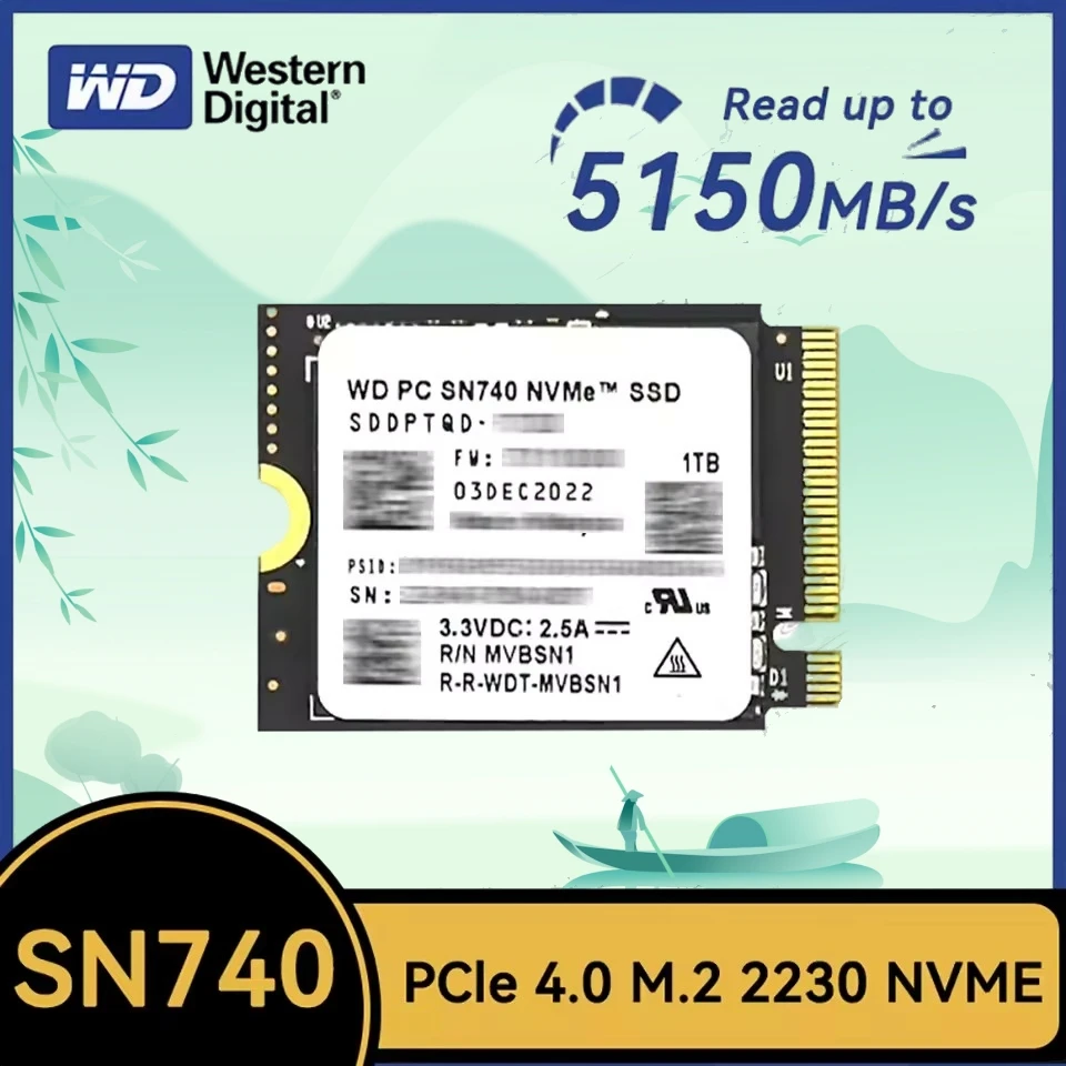 محرك أقراص الحالة الصلبة Western Digital WD SN740 2TB 1TB SSD M.2 2230 Gen4 PCIe 4.0 X4 NVMe لسطح البخار Microsoft Surface ProX