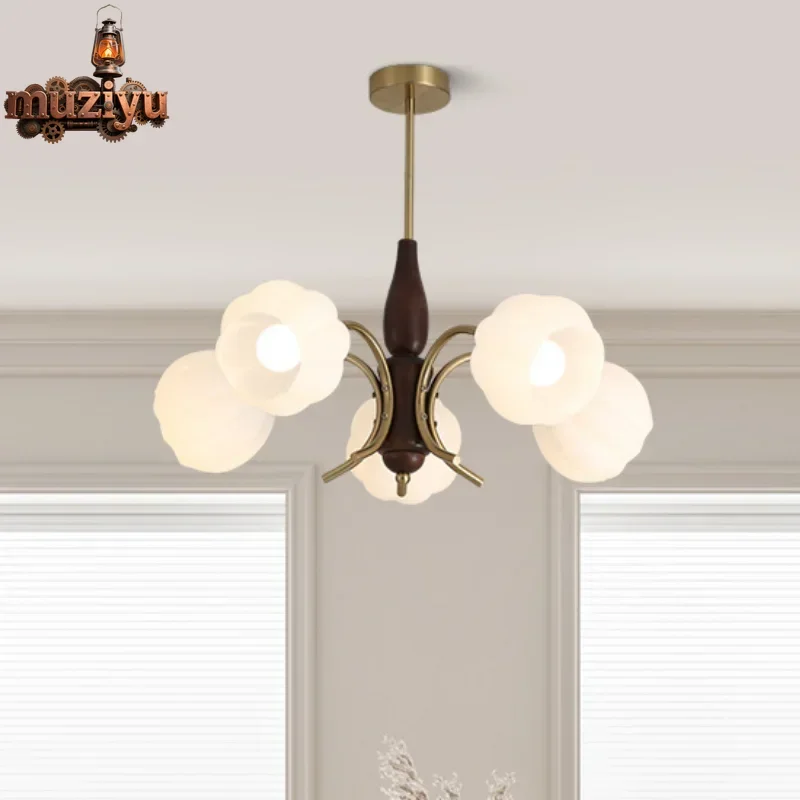 

Muziyu French Vintage Chandelier Study Dining Room Living Room Bedroom Hotel Floral Glass Pendant Light Fixture Indoor Decor Lus