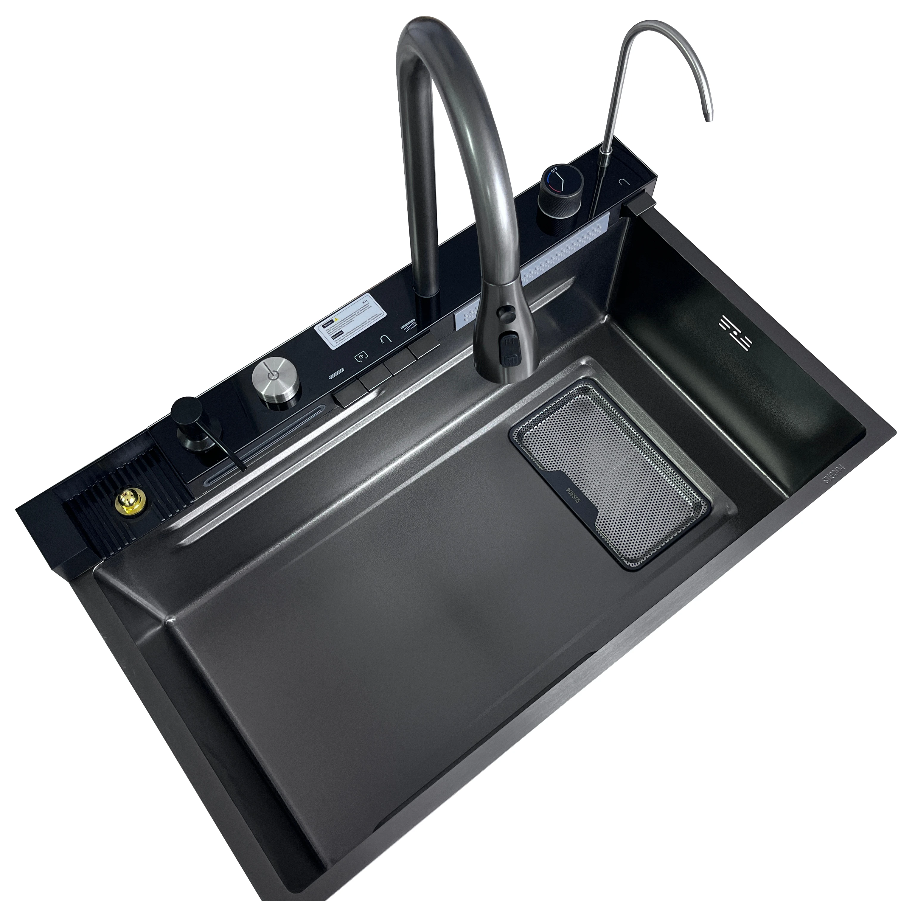 Whale-shaped Volcano Textured Stainless Steel Handcrafted Kitchen Sink with Built-in Debris Collection Function
