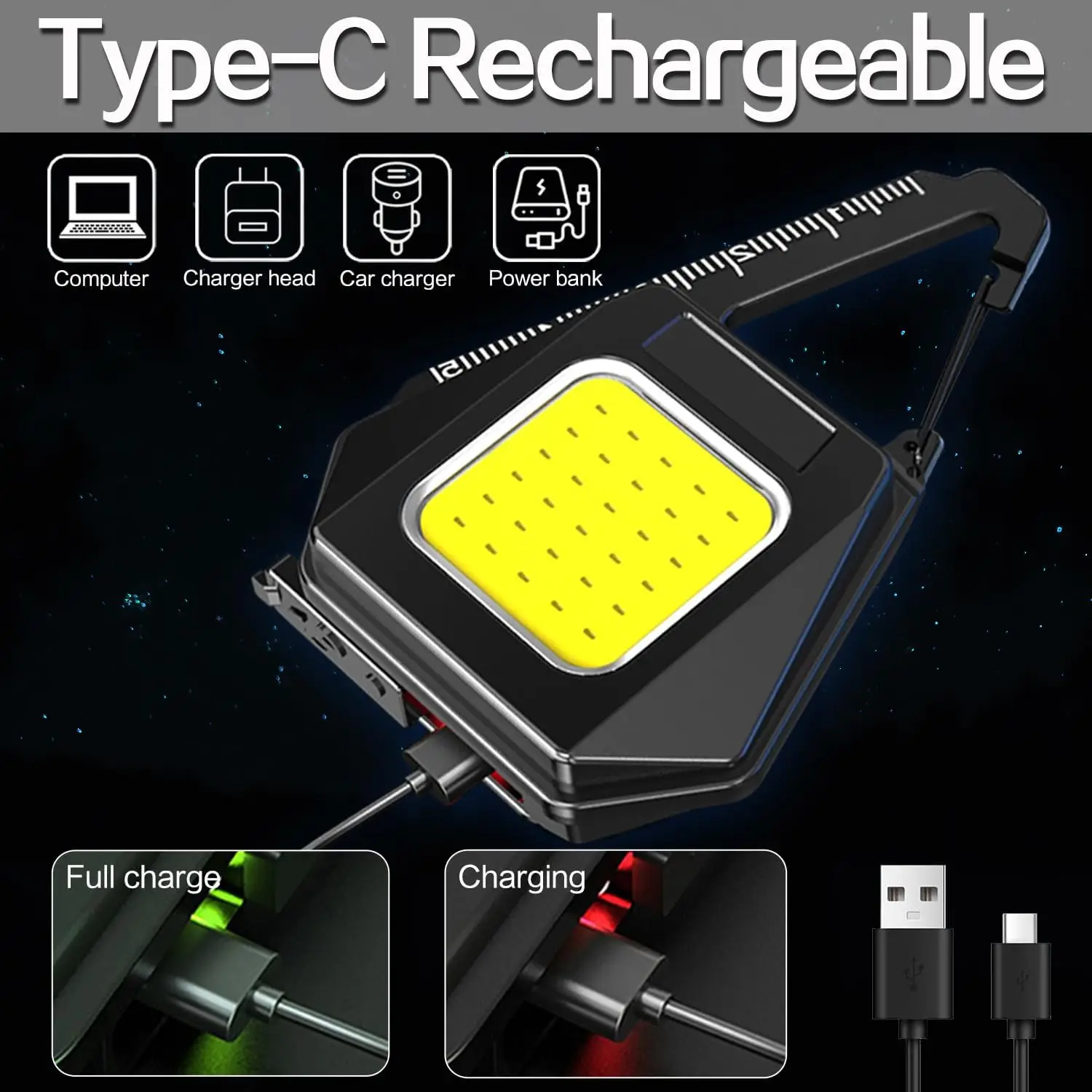 C5 Super Bright COB Keychain Work Light Rechargeable Keychain Torches Light with Scale Multifunctional Pocket Light Emergency