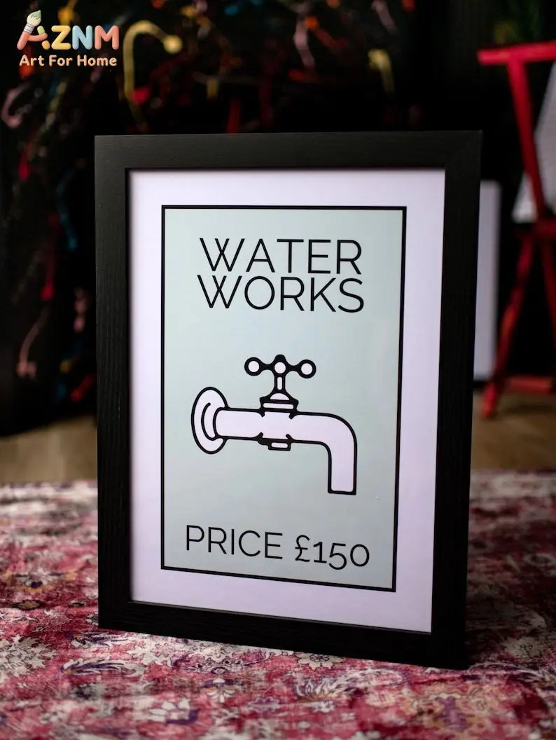 AZNM Water Works Monopoly Canvas Print Vintage Faucet Line Art Mint Green Minimalist Wall Poster Unframed Bathroom Home Decor Ar