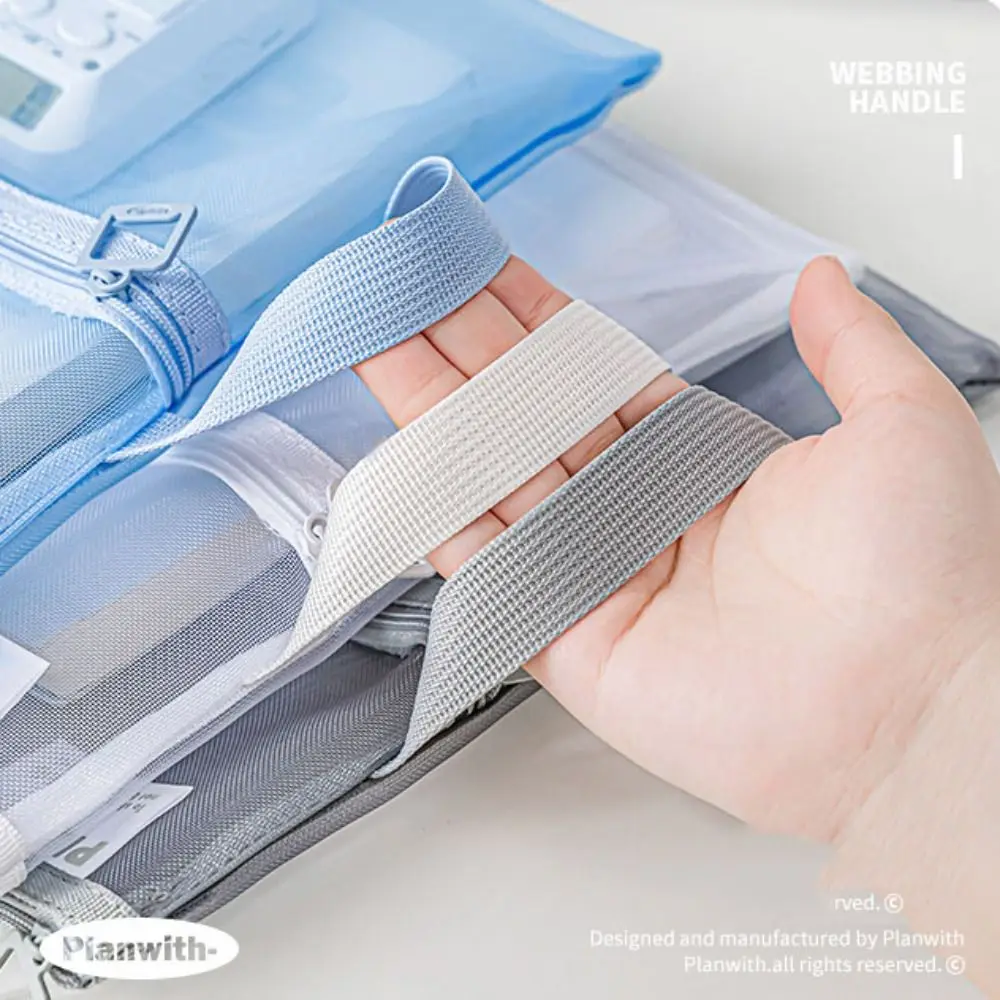 Multifunctional Mesh Zipper Pouch Solid Color Large Capacity File Folder Bag Nylon Transparent Test Paper Storage Bag Kids