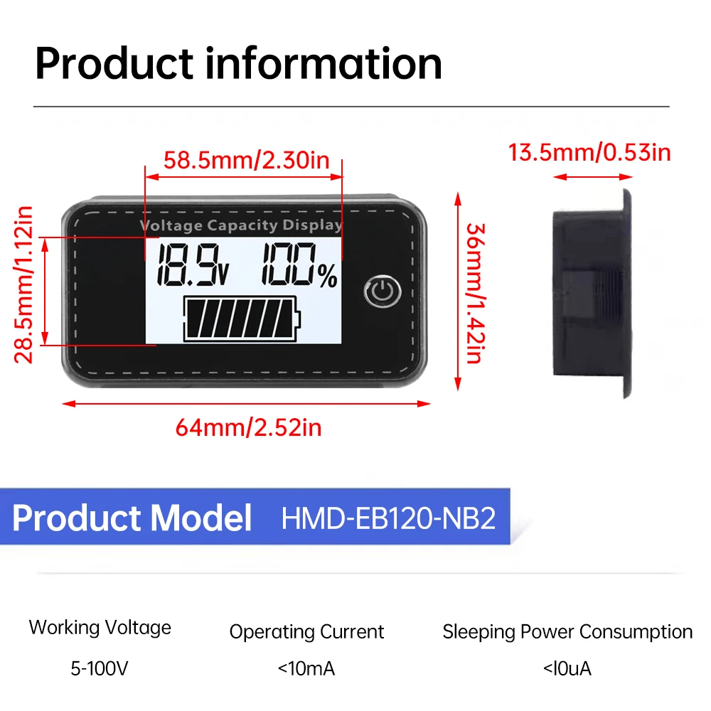 Stejnosměrný 5-100V baterie schopnost indikátor LCD digitální elektřina elektrické napětí měřič olověných as i lay dying baterie tester pro auto motocykl