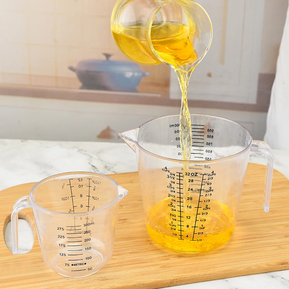 Taza medidora de plástico de gran capacidad, dispositivo de mango de mililitros graduados, herramientas de cocina resistentes a altas temperaturas para el hogar