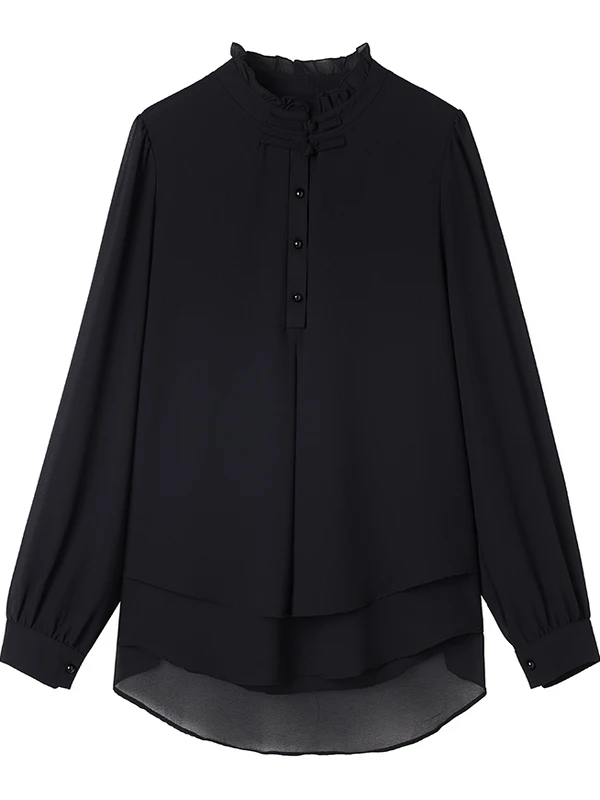 エレブラ スプライス ロングスリーブ スタンドカラー シフォン イルト レディース ファッション 春秋新作 スリープラスサイズ プロフェッショナル ブラ...