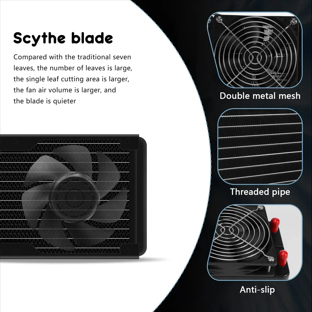 (BAAY) Radiateur échangeur de chaleur à 10 tubes en aluminium de 240 mm avec ventilateur pour système de refroidissement par eau du processeur PC