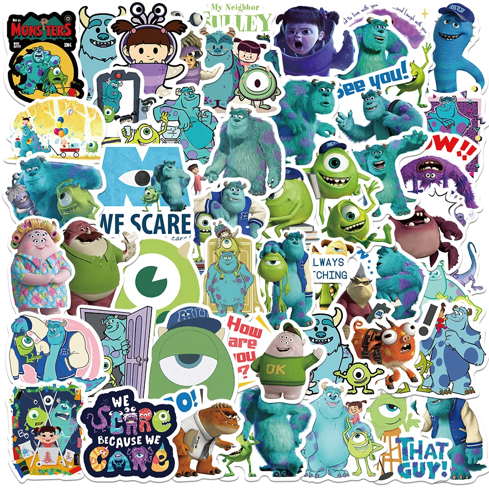 50pcs Disney Monsters Inc Stickers Funny Cartoon Decals Toys DIY Notebook Phone Skateboard Laptop Helmet Car Sticker Gifts