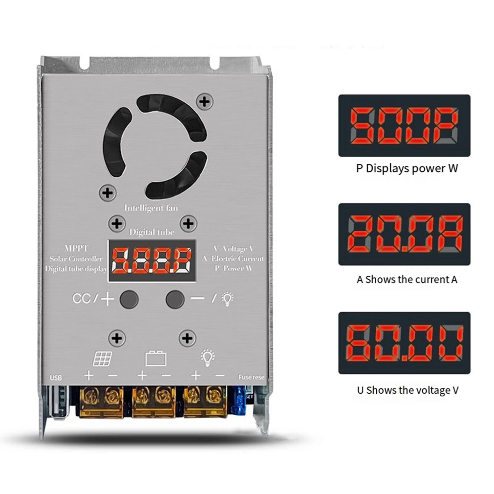 MPPT Stepdown Controlador Solar 450W, 18V-80V, Carregamento de entrada para 12V 24V Lithium Household Solar Improvement, Replacment Acessórios